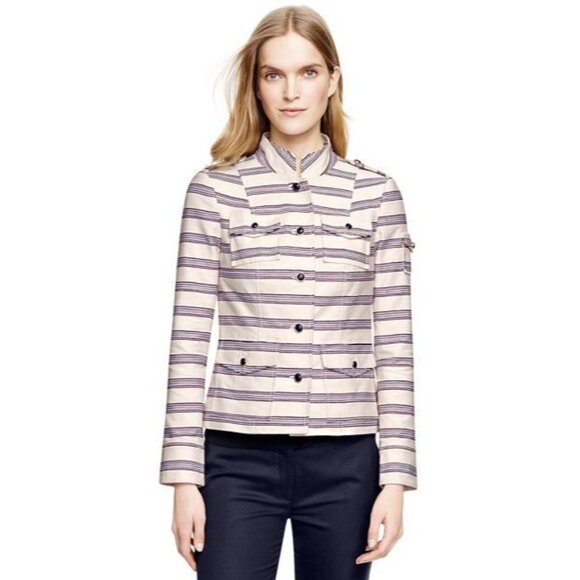 Tory Burch Blue Striped Sergeant Pepper Military Jacket Womens Size 12 - Picture 1 of 9